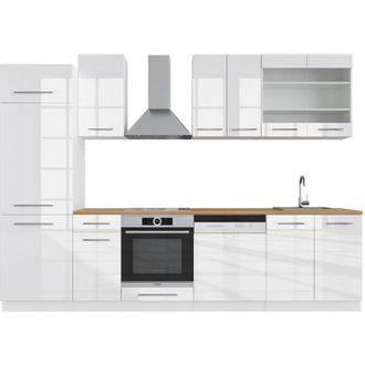 Vicco Mueble De Cocina Fame-line, Blanco Alto Brillo/blanco, 300 Cm, Et Roble