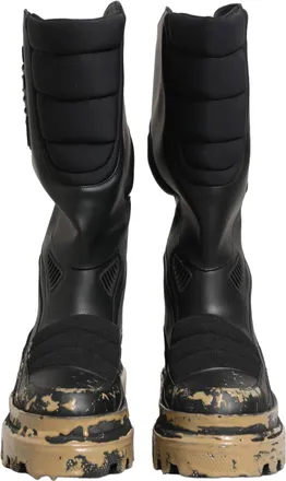 Dolce & Gabbana Black Leather Biker Mid Calf Men Boots Shoes