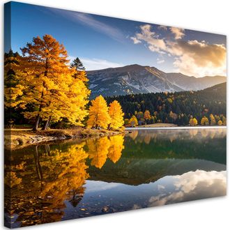 Feeby Cuadro En Lienzo, Paisaje Oto&ntilde;al Lago Monta&ntilde;a, 120x80