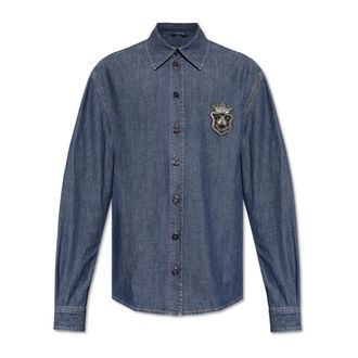 Dolce & Gabbana Denim shirt met applicatie - Heren - Spijkeroverhemden - Blauw - XL - Denim - Overhemden
