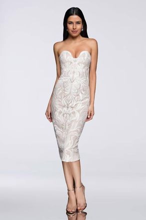 Terani Couture Strapless Short Embroidered Dress In Ivory/nude