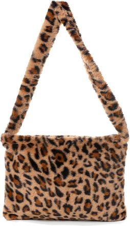 Generic Faux Fur Leopard Print Shoulder Messenger Bag, Brown Animal Print Crossbody, Fluffy Unisex Style