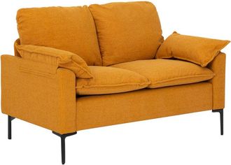 HOMCOM Homcom Sof&aacute; De 2 Plazas, Tapizado En Terciopelo, Sof&aacute; Moderno Con Patas De Metal, Reposabrazos Acolchado, Para Sal&oacute;n, Dormitorio, 130x77x84cm Amarillo