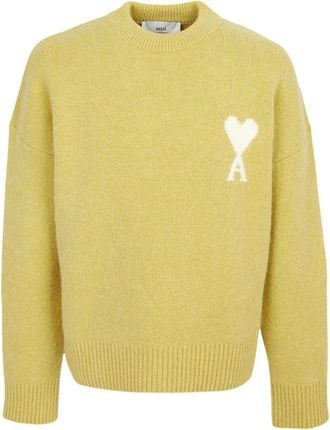 Ami Big Heart Logo Alpaca Crewneck Sweater Olive UKS836-KN0135-3993