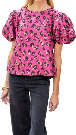 THML Clothing Puff Sleeve Leopard Print Top In Pink