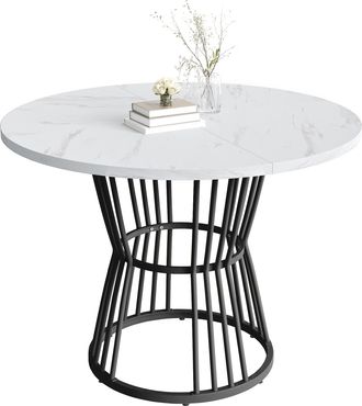 STILVORA Mesa De Comedor Redonda En Mdf Con Motivo Marmoleado, Estructura De Metal - 100&times;100&times;75 Cm, Negro