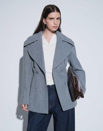Aria Cove blazer doppiopetto oversize con rever ampio effetto lana grigio