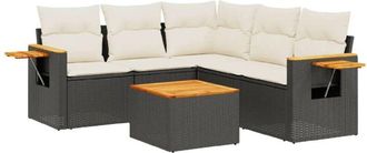 vidaXL Vidaxl - Set De Sof&aacute;s De Jard&iacute;n 6 Piezas Y Cojines Rat&aacute;n Sint&eacute;tico Negro