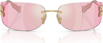 Miu Miu 75mm Oversize Rectangular Wrap Sunglasses in Gold /Pink Infrared at Nordstrom