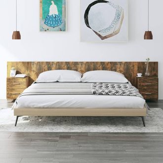 vidaXL Cabecero De Cama Y Mesitas Madera Contrachapada Roble Ahumado Vidaxl