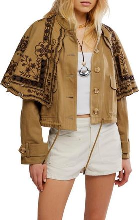 Free People Bali Hideaway Cutwork & Embroidery Cotton Jacket in Olive Combo at Nordstrom, Size X-Small