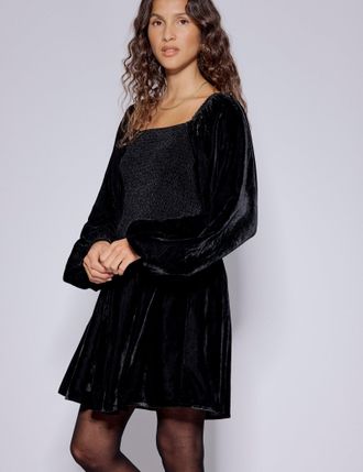 Nobody's Child Black Velvet Balloon Sleeve Jupiter Mini Dress