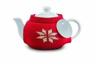 noTrash2003 Weihnachtliche Keramik Teekanne für eine Tasse mit Norweger Strickpullover und Edelstahl Teesieb