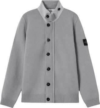 Stone Island Geknoopte trui met viltdetails - Heren - Vesten - Grijs - XL - Wol - Truien & Vesten