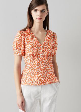 L.k. Bennett Womens Julien Woven Tops, Tomato - Red Silk - Size 10 UK