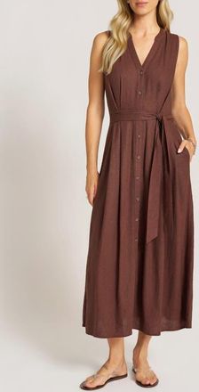 Matty M Nivara Linen Blend Sleeveless Midi Dress in Chocolate at Nordstrom, Size X-Large