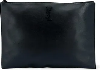 Saint Laurent Zipped Document Holder Leather Black Leather Briefcase Bag (Pre-Owned)