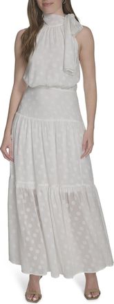 Tommy Hilfiger Womens Halter Neck Sleeveless Maxi Dress, Ivory, 20