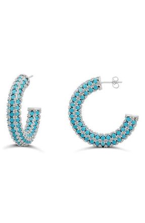 SHYMI Colored Crystal Pav&eacute; Hoop Earrings in Silver/Turquoise at Nordstrom