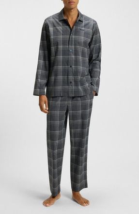 BOSS Chris Plaid Flannel Pajama Set in Dark Blue at Nordstrom, Size X-Large