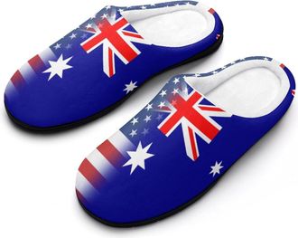 Generic US & Australia Flag Funny Mens Cotton Slippers Soft Non-Slip Rubber Sole House Slipper Indoor Outdoor