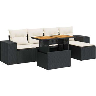 vidaXL Set De Sof&aacute;s De Jard&iacute;n 6 Piezas Y Cojines Rat&aacute;n Sint&eacute;tico Negro Vidaxl