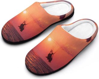 Generic Skydiving Red Sunset Sea Mens Slippers Comfortable And Non-slip Cotton Slipper Shoe for House