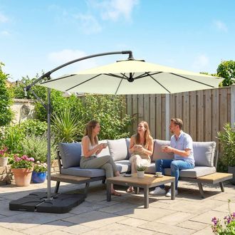 OUTSUNNY 3(m) Banana Parasol Cantilever Umbrella Garden w/ Base Weights in Beige | Size: 3m
