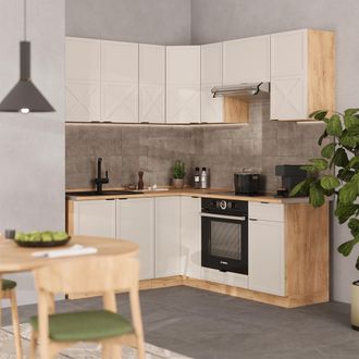 Vicco Cocina Esquinera Fame-line, Gris/beige/roble Dorado, 160 X 190 Cm, Et Antracita, Vicco