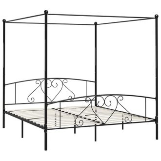 vidaXL Estructura Cama Con Dosel Sin Colch&oacute;n Metal Negro 180x200 Cm Vidaxl