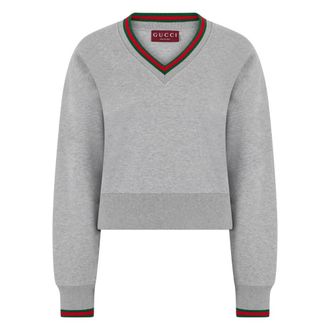 Gucci Sweatshirt van katoenen jersey met Web - Dames - Sweatshirts - Grijs - S - Katoen - Hoodies & sweatvesten