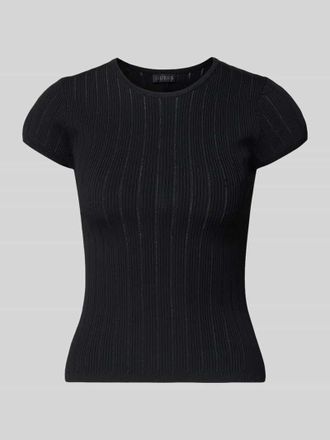 Guess T-Shirt in Pointelle-Optik mit Rundhalsausschnitt in Black, Gr&ouml;&szlig;e XL