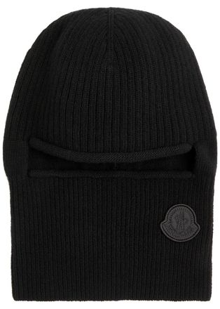 Moncler Logo Ribbed Wool-blend Balaclava - Black - One Size
