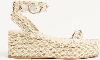 Valentino Garavani Sandalo Flatform Rockstud In Nappa Laminata 45Mm Donna NATURALE/AVORIO/ORO/PLATINO 35