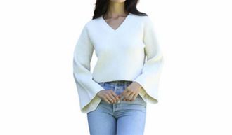 Angie V Neck Bell Sleeve Sweater In Ivory