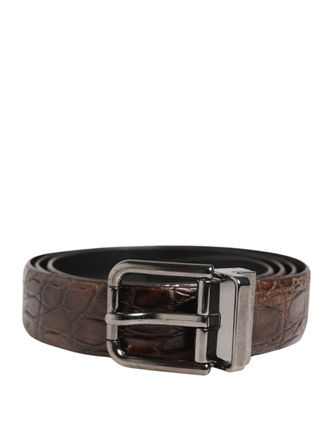Dolce & Gabbana Brown Leather Silver Tone Metal Buckle Mens Belt