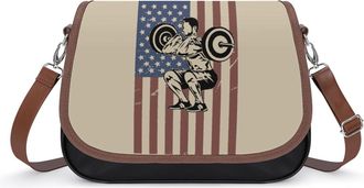 Generic Squats U.S.A Flag Crossbody Bags for Women Fashion Leather Shoulder Handbags With Adjustable Strap