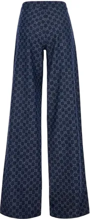 Gucci Womens Chambray Denim Trousers With Gg Print Blue Cotton