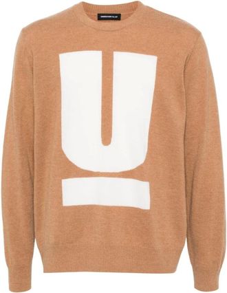 Undercover Round-neck Knitwear, male, Brown, L, Beige Knit Crew Neck Jumper