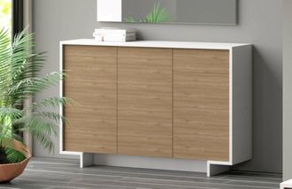 Dmora Aparador Aneto, Aparador De Sal&oacute;n, Buffet De Sal&oacute;n Con 3 Puertas Y 1 Caj&oacute;n, 100% Made In Italy, 134x35h87 Cm, Blanco Y Roble - Dmora