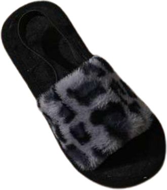 Generic Womens Slippers Fashion Winter Indoor Outdoor Cozy Faux Leopard Print Shoes With Elastic Band For Warm Comfort Home Use Ladies Cozy Slippers(Grey, 3-4