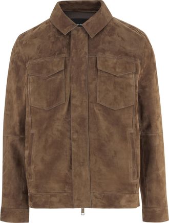 Yves Salomon Brown Suede Jacket With Classic Collar