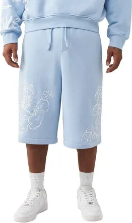True Religion Tiger Script Drawstring Fleece Shorts in Blue Bell at Nordstrom, Size Xxx-Large