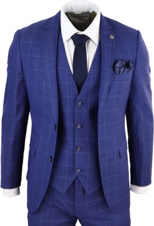 PAUL ANDREW Rover 3 Piece Suit Blue Check Suit Formal