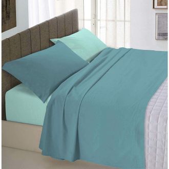Homemania Italian Bed Linen Completo Letto Natural Color, 100% Cotone, Ottanio/Verde Acqua, Matrimoniale