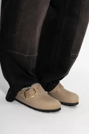 Birkenstock Boston Big Buckle Shearling Clogs, Womens, Beige
