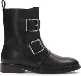 Kazar Platte leren laarzen versierd met gespen - Dames - Enkellaarsjes - Zwart - 40 EU - Leer - Schoenen