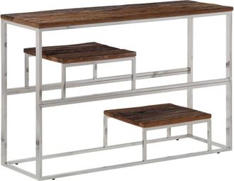vidaXL Mesa consola de acero inoxidable plateado y madera maciza Vidaxl