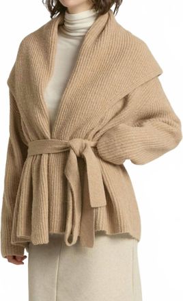 Look by M Shawl Collar Belt Cardigan In Sand