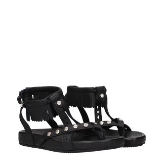 Isabel Marant Womens Black Leather Flat Sandals